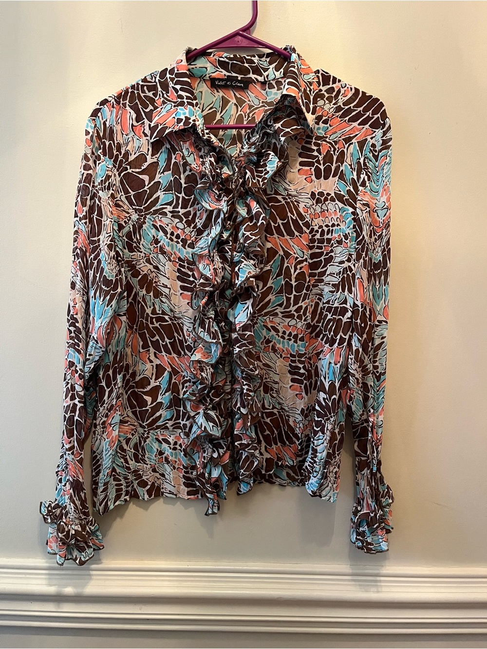 Vintage Y2K 2000s Violet & Claire size M Multi Ruffle-Front Button Blouse